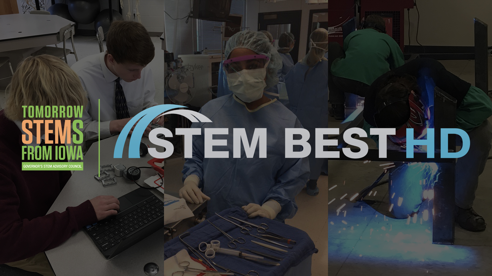 STEM BEST® HD logo image that shows students working in computer science, health professions, and advanced manufacturing.