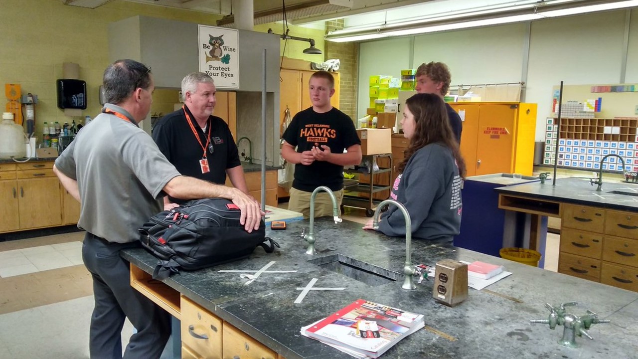 West Delaware students consult with designers on the remodel of their chemistry lab