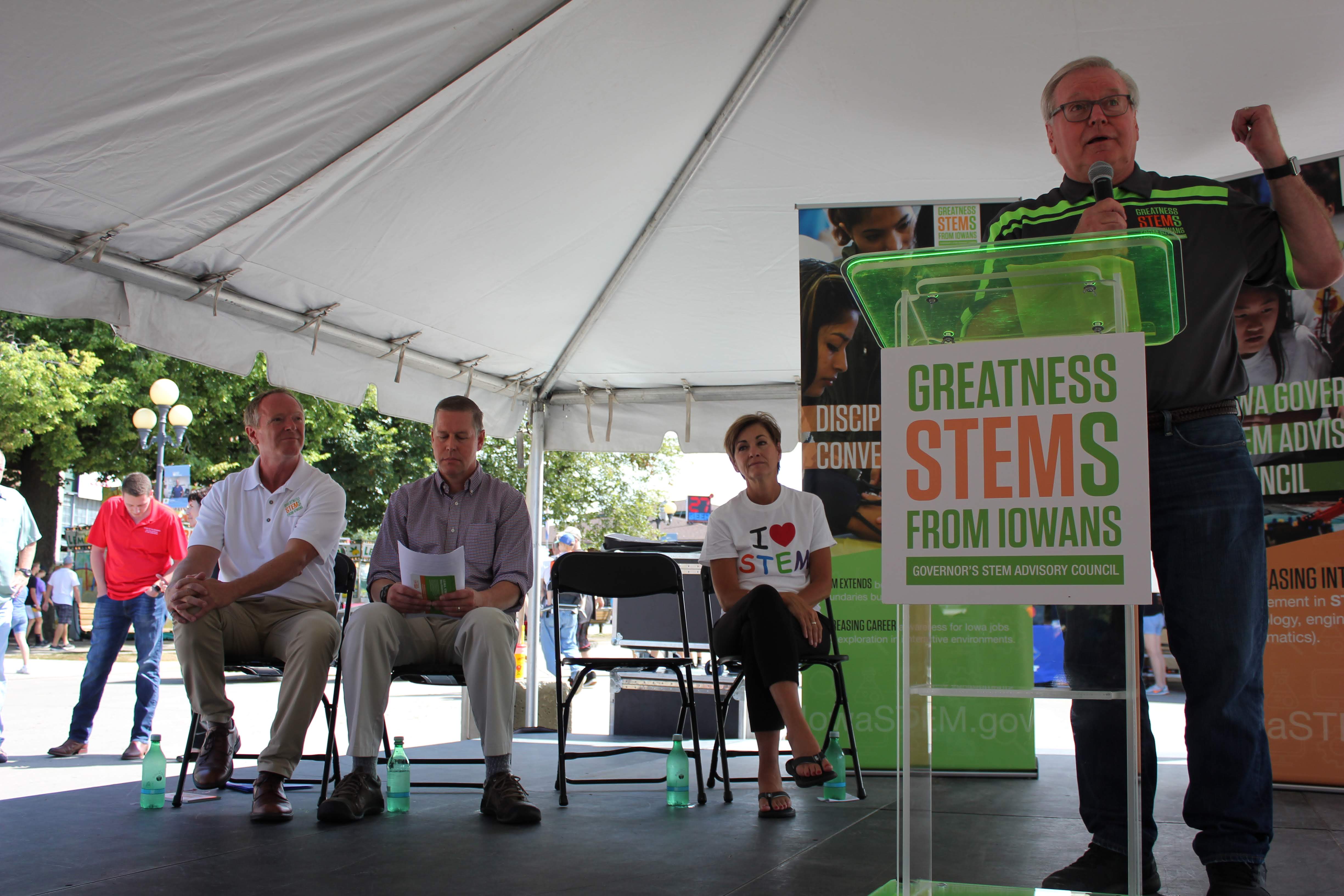Roger Hargens, former STEM Council co-chair, provides remarks at the 2019 STEM Day at the State Fair.