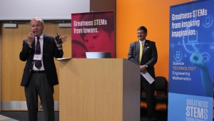 DMACC Prsident, Rob Denson, speaks at a STEM council meeting